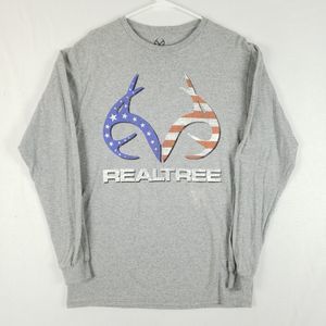 Realtree Shirt Medium Red White Blue Antler Creek Flag Casual Camping Hunting
